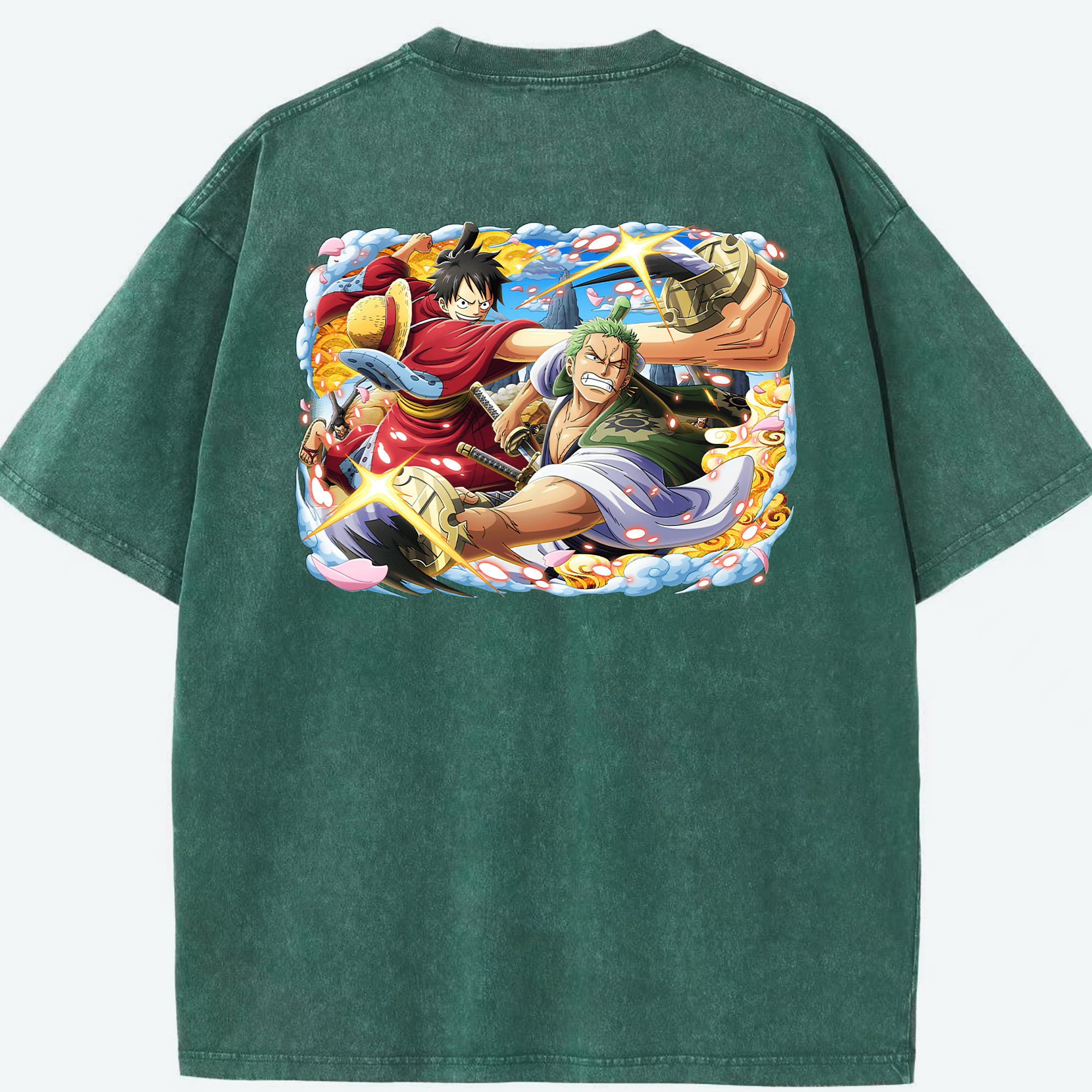ワンピース モンキー・D・ルフィ ONE PIECE Monkey D. Luffy 綿100% ヴィンテージ風 半袖Tシャツ（背面プリント）